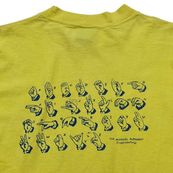 Men’s Vintage Anvil T shirt yellow Sign language 1980s single stitch - Picture 4 of 5